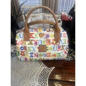 Dooney &Bourke Retro Scribble Logo Monogram Rainbow Handbag Purse Coated Vintage